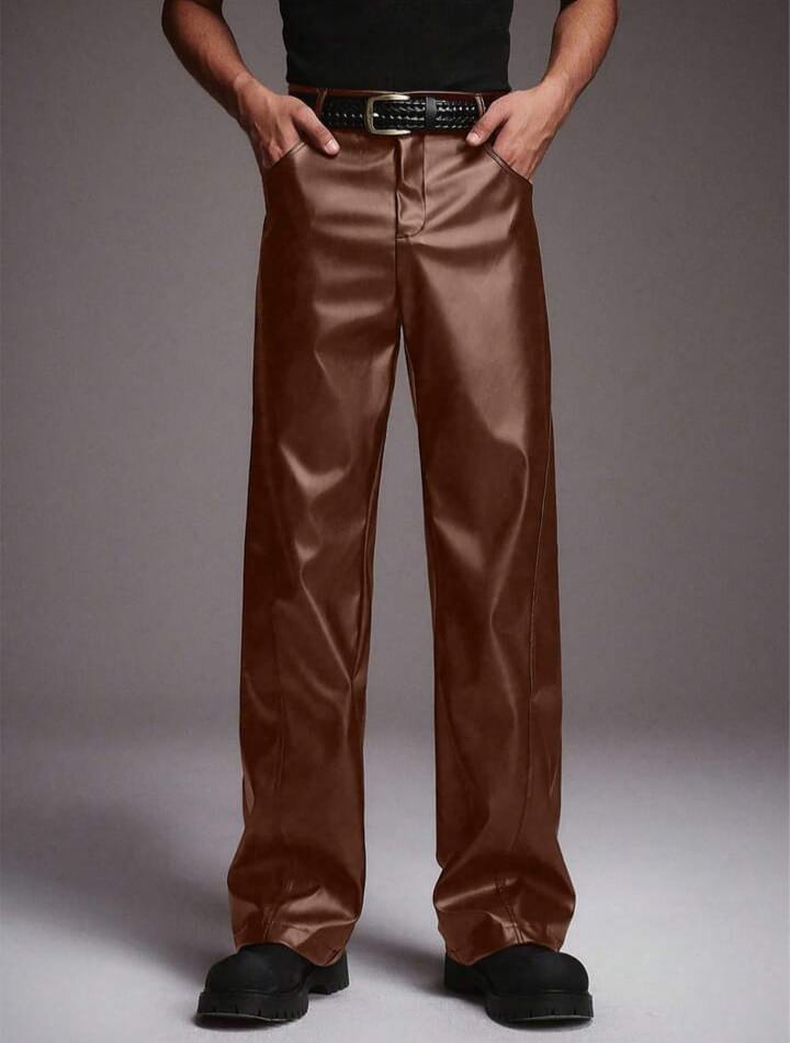 Men's PU Leather Pocket Casual Every Day Slim Fit Trousers